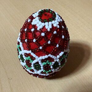 Beaded Easter Egg Handmade White Red Decor folk ornament Easter decor